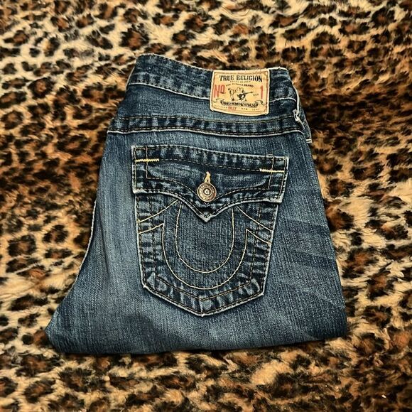 True Religion Billy Blue Factory Distressed Ripped Jeans Festival Rodeo Western - Picture 2 of 15